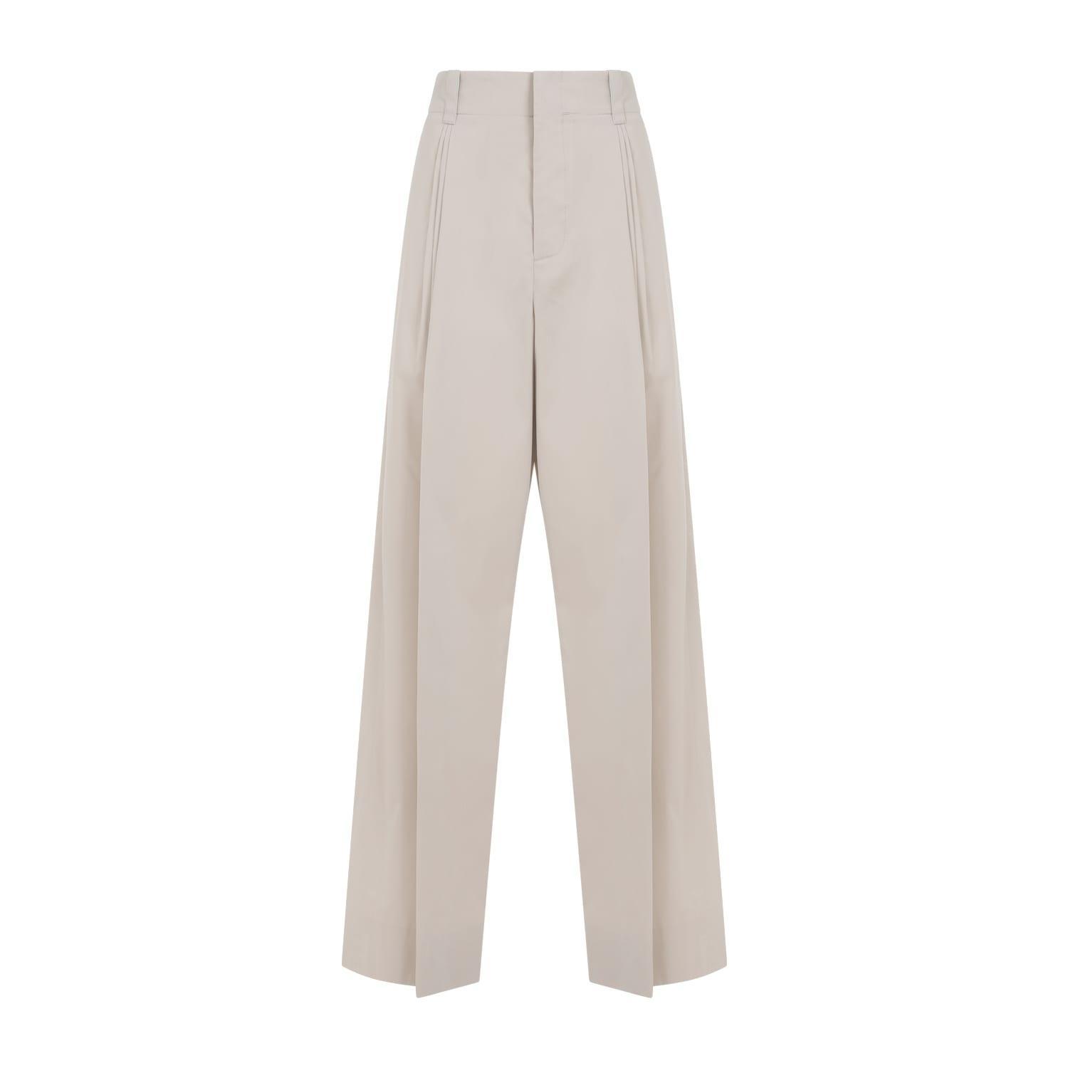 Beige Cotton Silk Pants Product Image