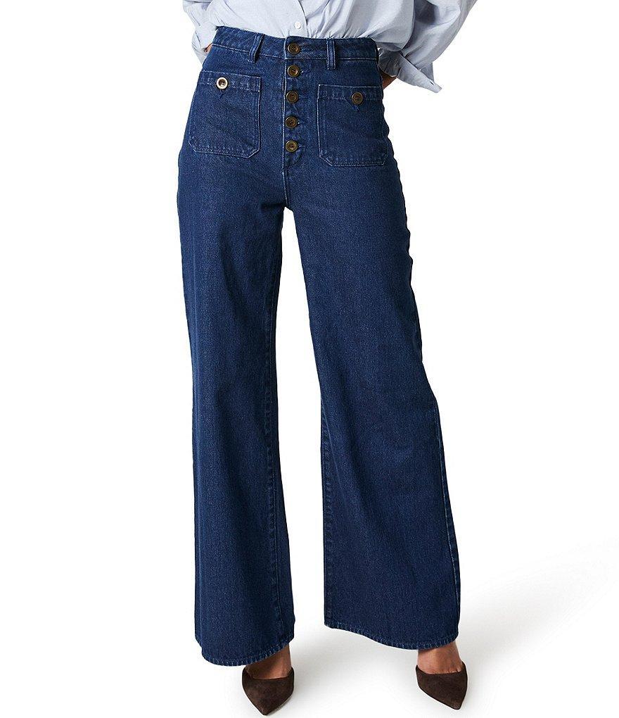 Rolla's Studio Flare Denim High Rise Button Front Wide Leg Jeans Product Image