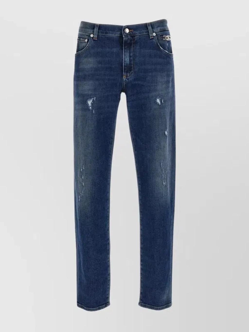 Distressed Faded Denim Trousers In Blue product image