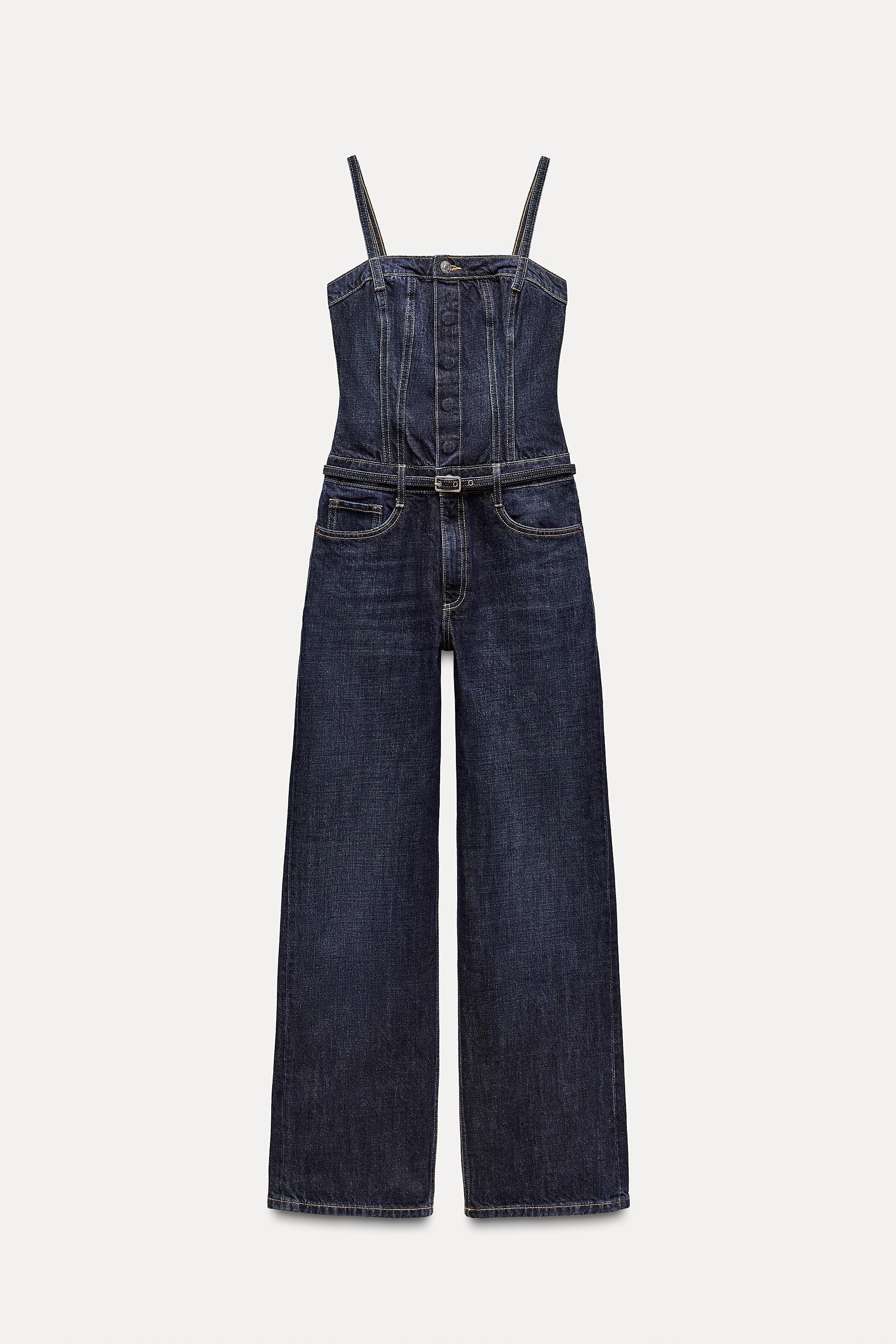 LONG TRF DENIM JUMPSUIT WITH BELT Product Image