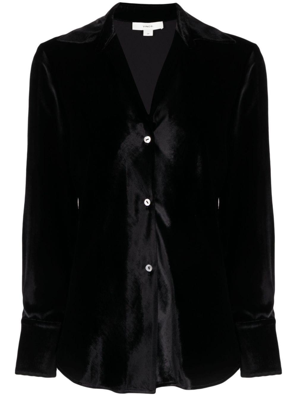 Long-sleeve Velvet Shirt In Black product image