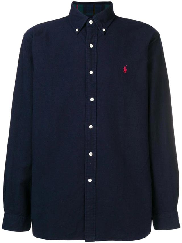 Embroidered Logo Button-down Shirt In Navy Product Image