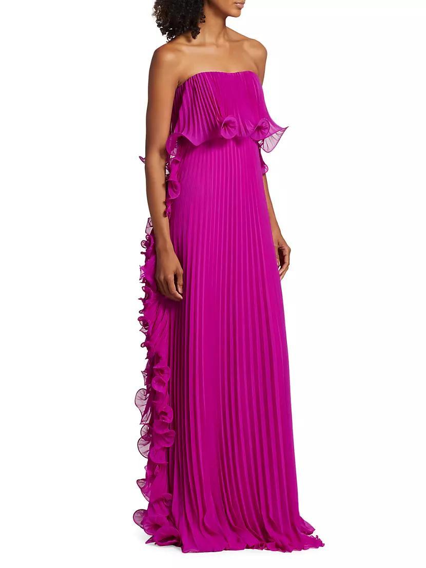 Strapless Pleated Ruffle Gown Product Image