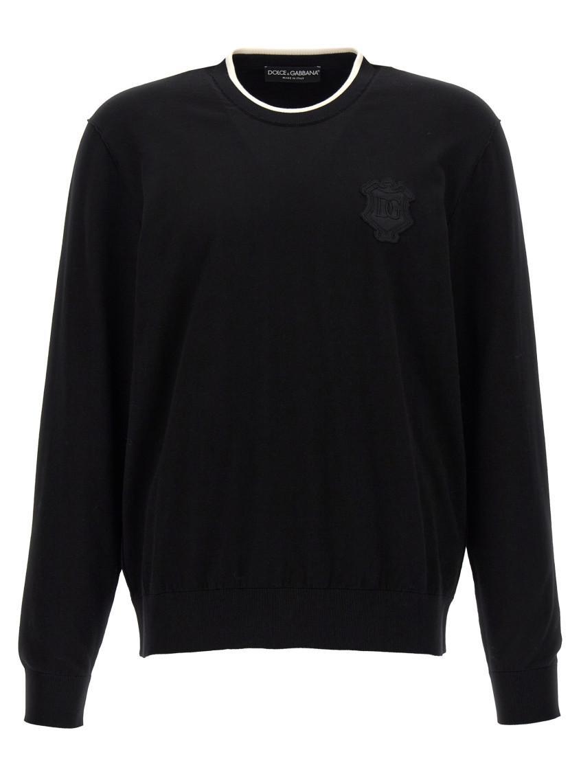 Jacquard Logo Cotton Crewneck Sweater In Black   Product Image