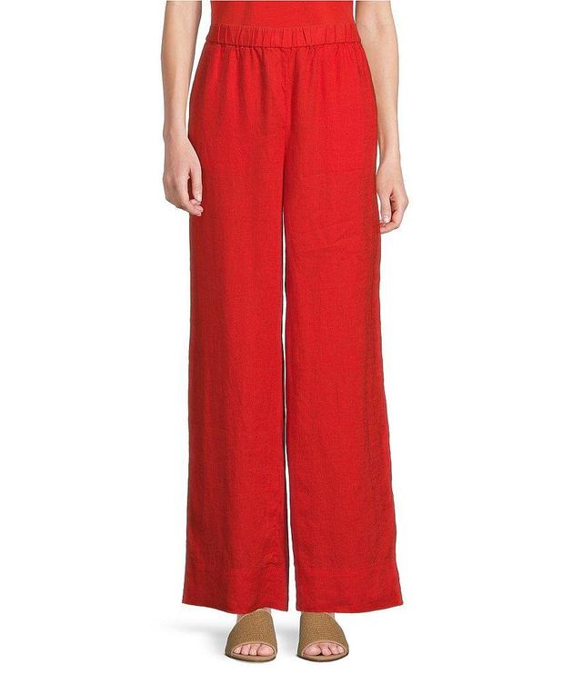 Eileen Fisher Pleated Linen Wide-Leg Pull-On Pants Product Image