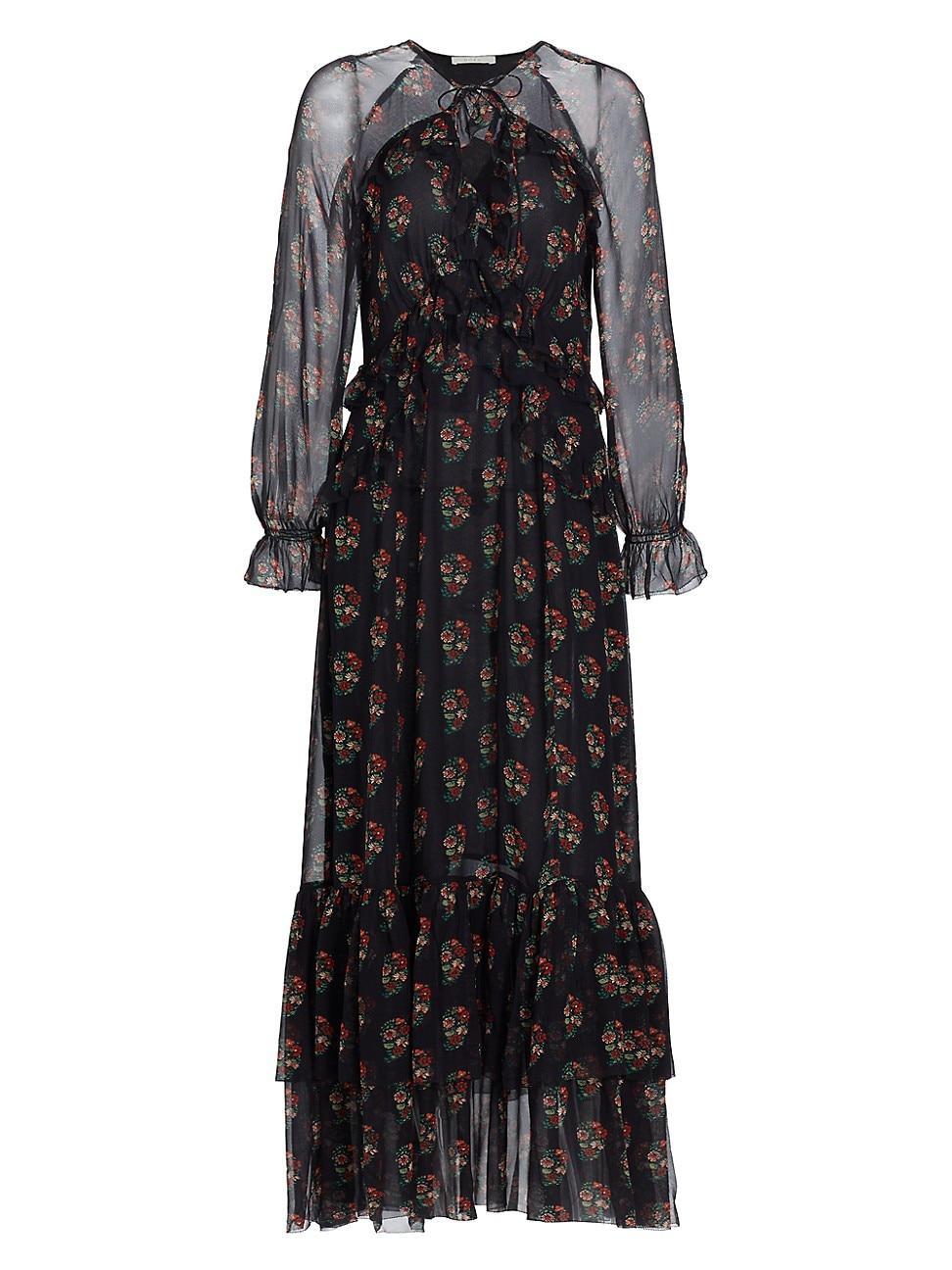 Womens Saffron Floral Silk Maxi Dress Product Image