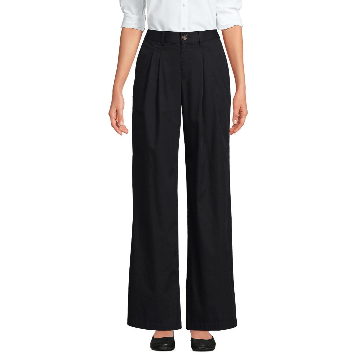 Womens Lands End High Rise Crisp Poplin Chino Wide Leg Pants Black Product Image