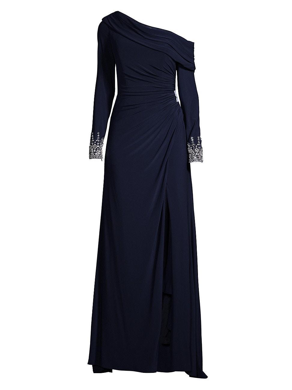 Mac Duggal One-Shoulder Long Sleeve Jersey Gown Product Image