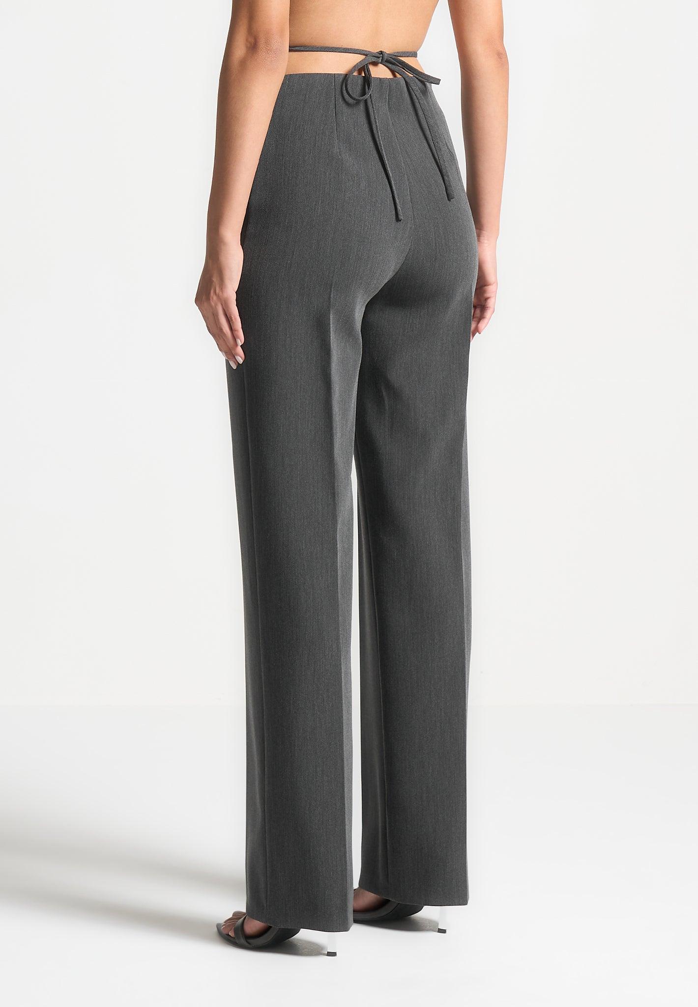 Curved Waist Tailored Trousers - Dark Grey Female Product Image