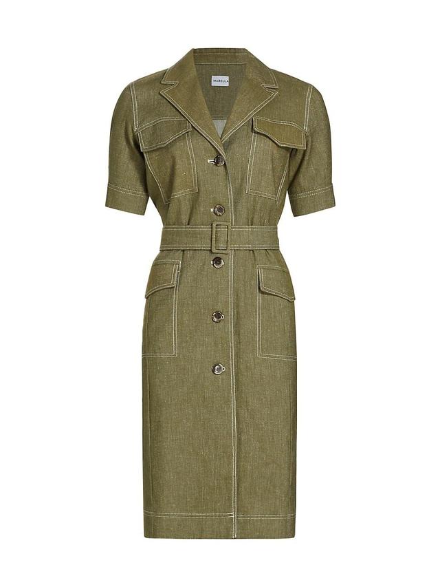 Womens Spicco Belted Stretch Linen & Cotton Dress Product Image