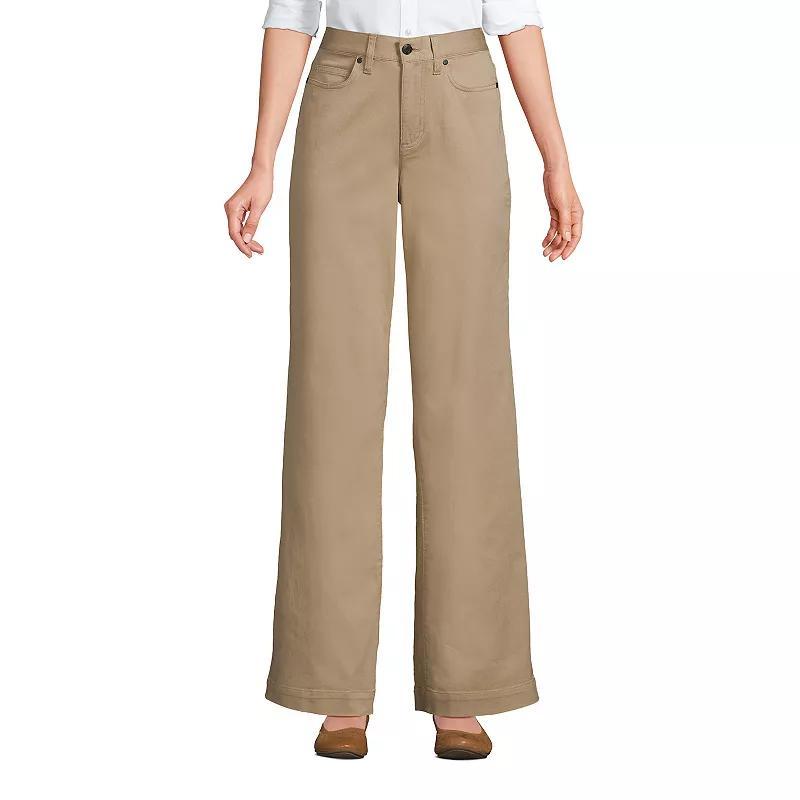 Womens Lands End High-Rise Wide Leg Chino Pants Beig/Green Product Image