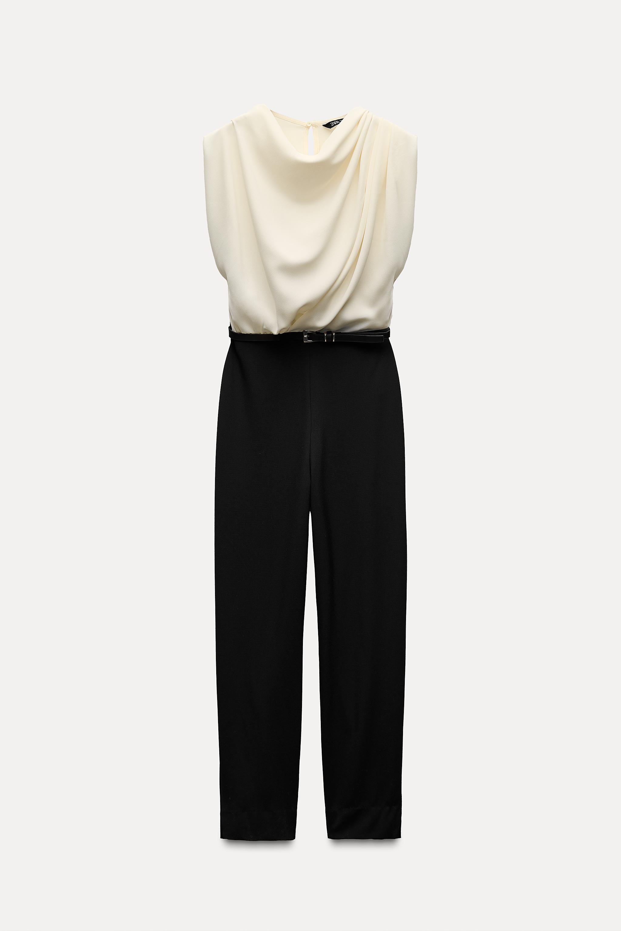 CONTRAST BELTED CREPE JUMPSUIT Product Image