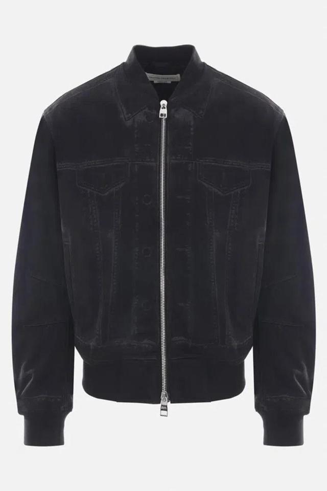 Denim Bomber Jacket In Black Product Image