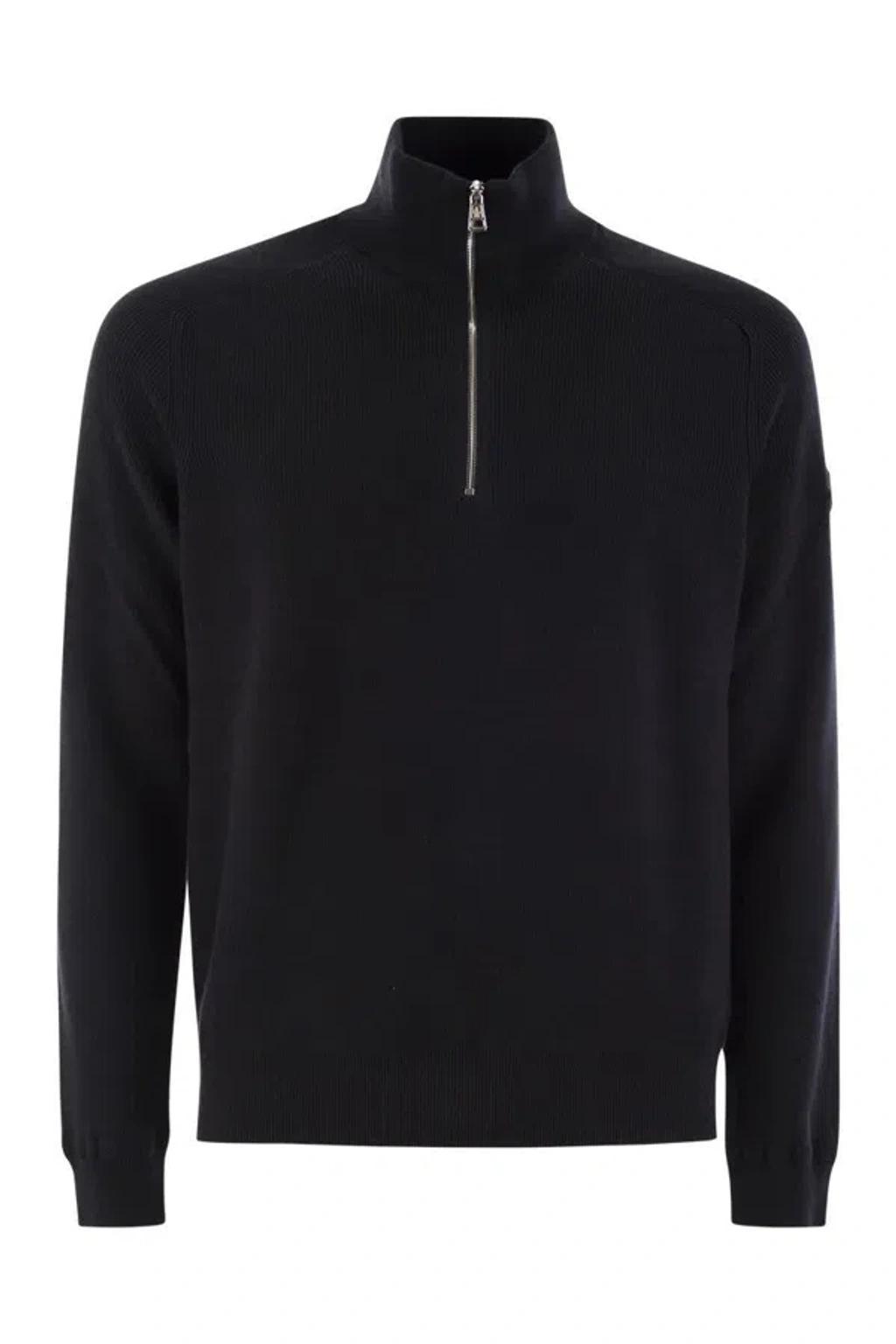 MONCLER Men's Cotton And Cashmere Jumper Sweater In Blue Product Image