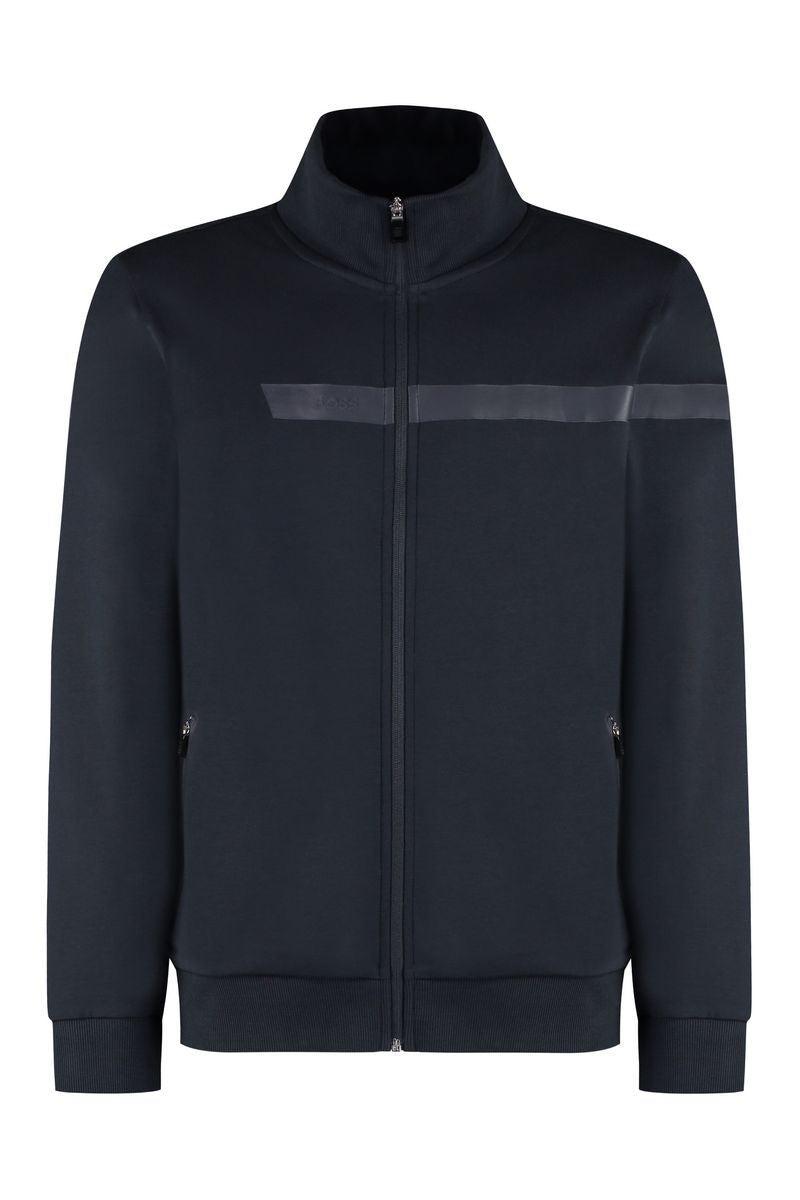 HUGO BOSS Boss Cotton Full-zip Sweatshirt In Blue Product Image