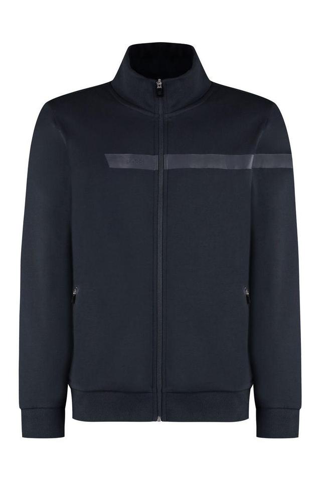 Boss Cotton Full-zip Sweatshirt In Blue Product Image