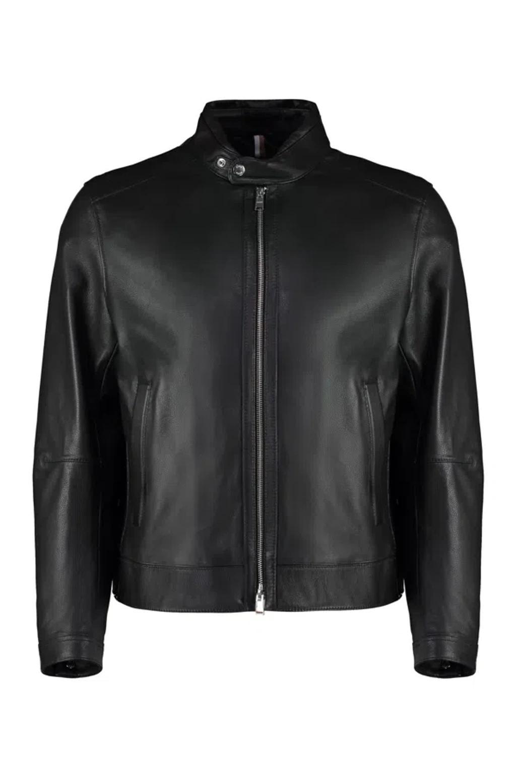 Regular-fit Jacket In Grained Leather In Black Product Image