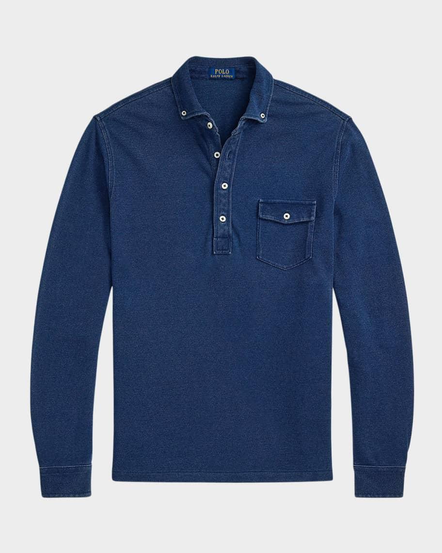 Mens Indigo-Dyed Mesh Polo Shirt Product Image