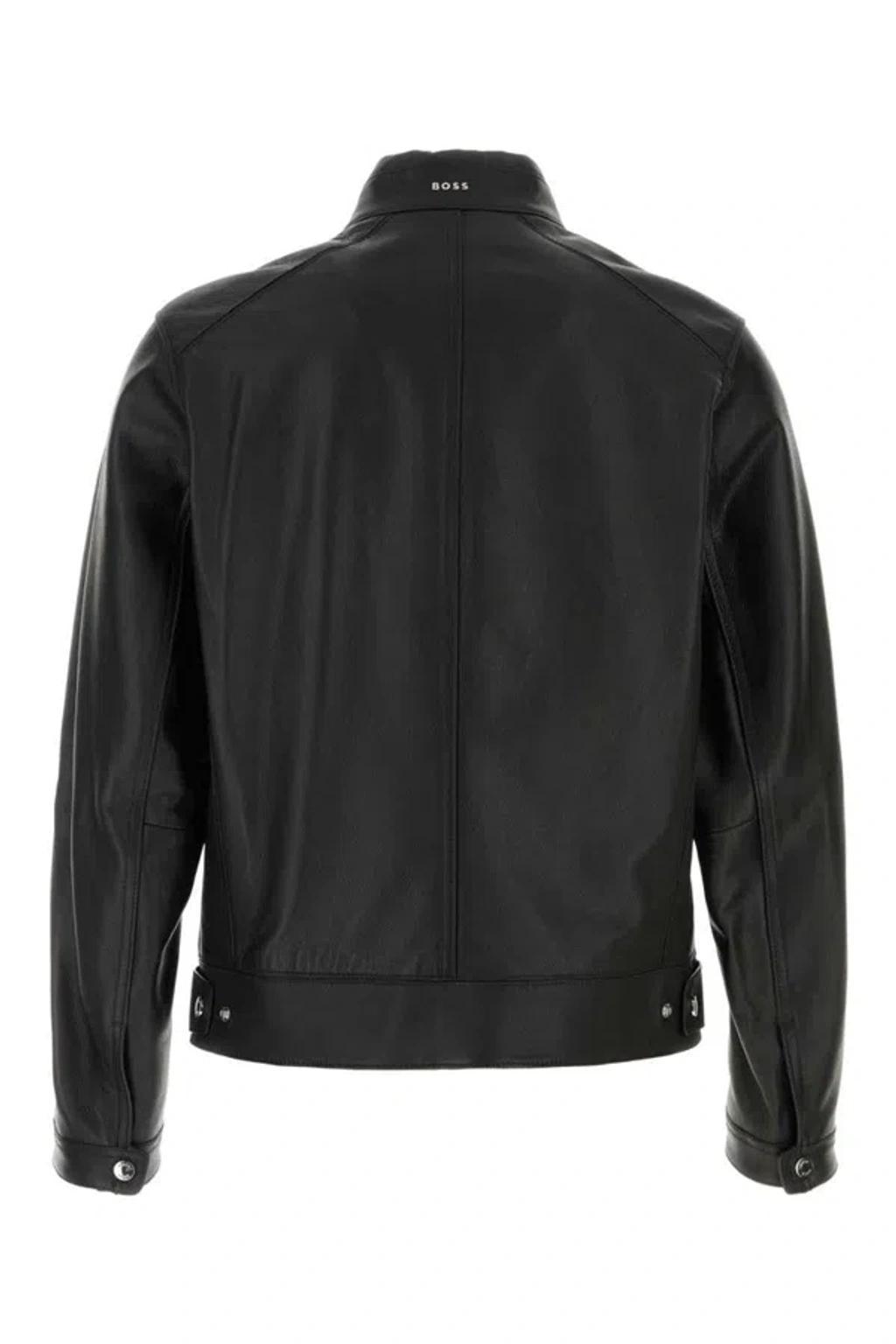 Regular-fit Jacket In Grained Leather In Black Product Image