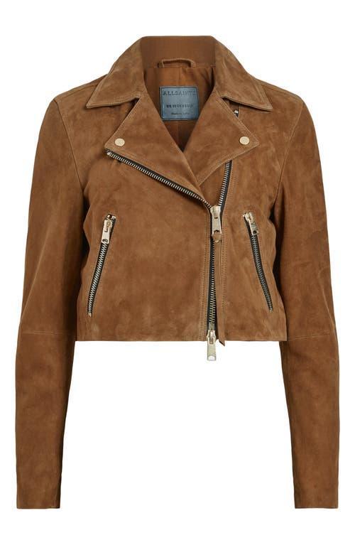 Suede Dalby Crop Biker Jacket In Sugar Brown Product Image