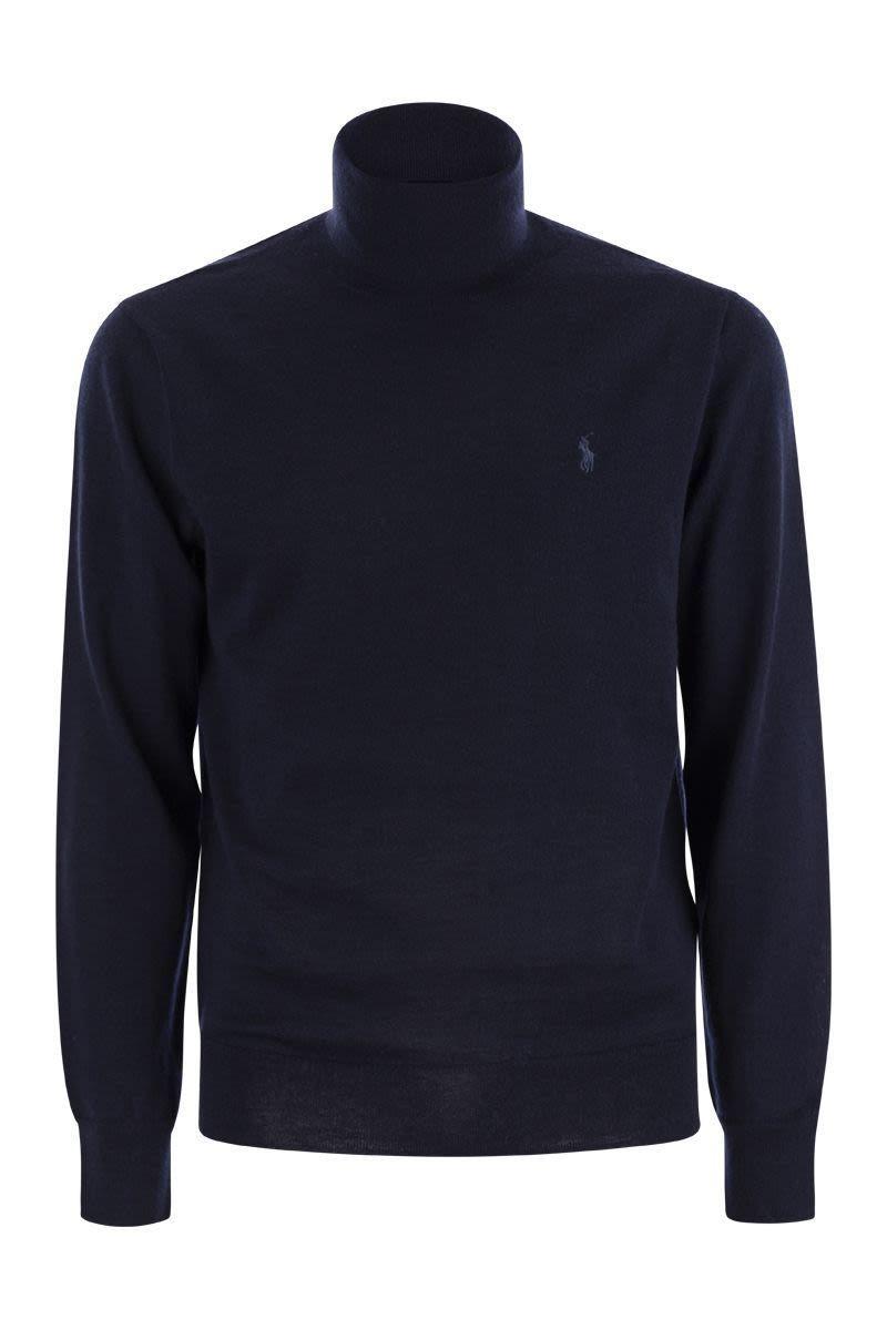 Wool Turtleneck Sweater In Navy Blue Product Image