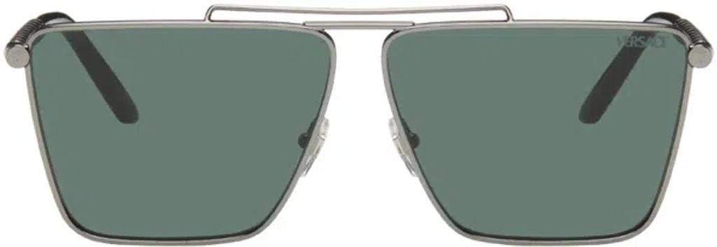 VERSACE Gunmetal Aviator Sunglasses In 10013h Product Image