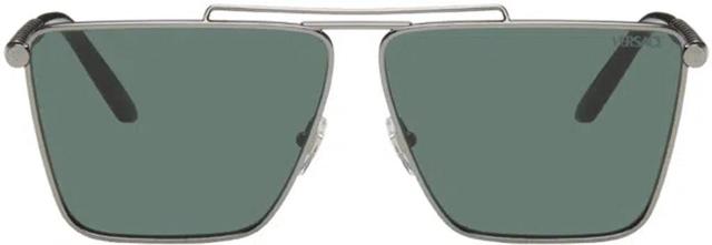 VERSACE Gunmetal Aviator Sunglasses In 10013h Product Image