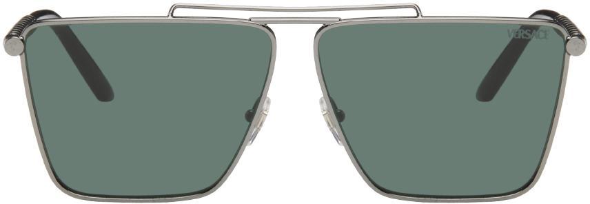 VERSACE Gunmetal Aviator Sunglasses In 10013h Product Image