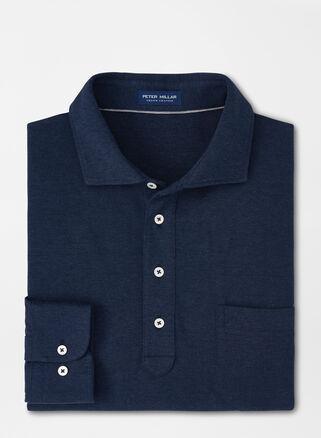 Peter Millar Mens Amble Long-Sleeve Cotton Cashmere Polo | Color: Navy | Size: XL Product Image