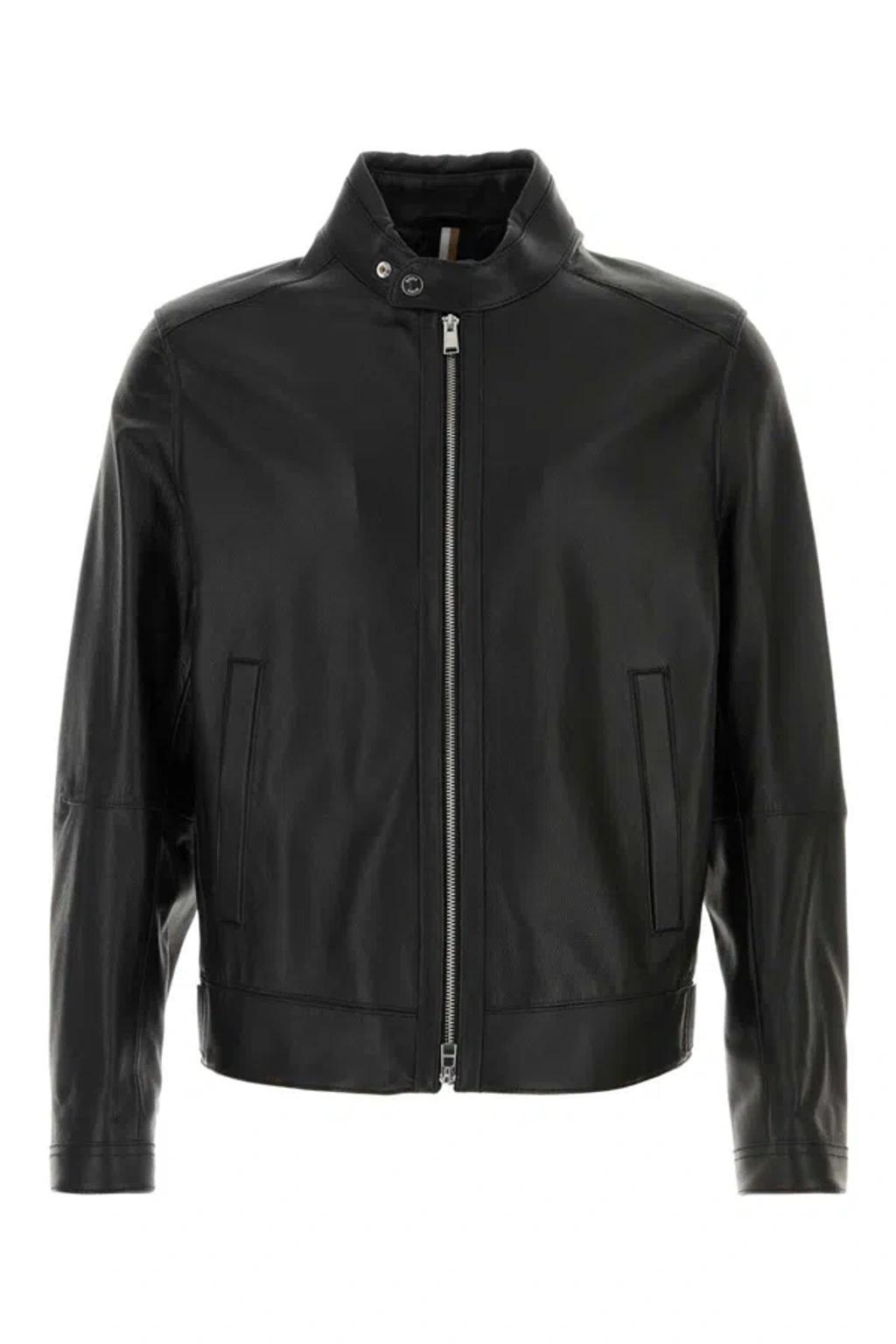 Regular-fit Jacket In Grained Leather In Black Product Image