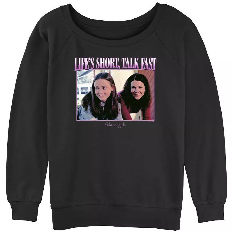 Juniors Gilmore Girls Lifes Short Talk Fast Graphic Slouchy Terry Pullover, Womens Product Image