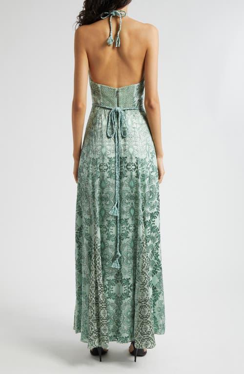 ALICE AND OLIVIA Danika Halter Maxi Dress With Belt In Green Product Image