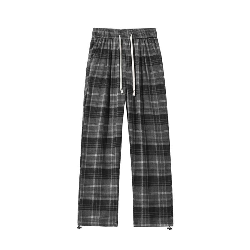 High Waist Plaid Wide Leg Pants Product Image