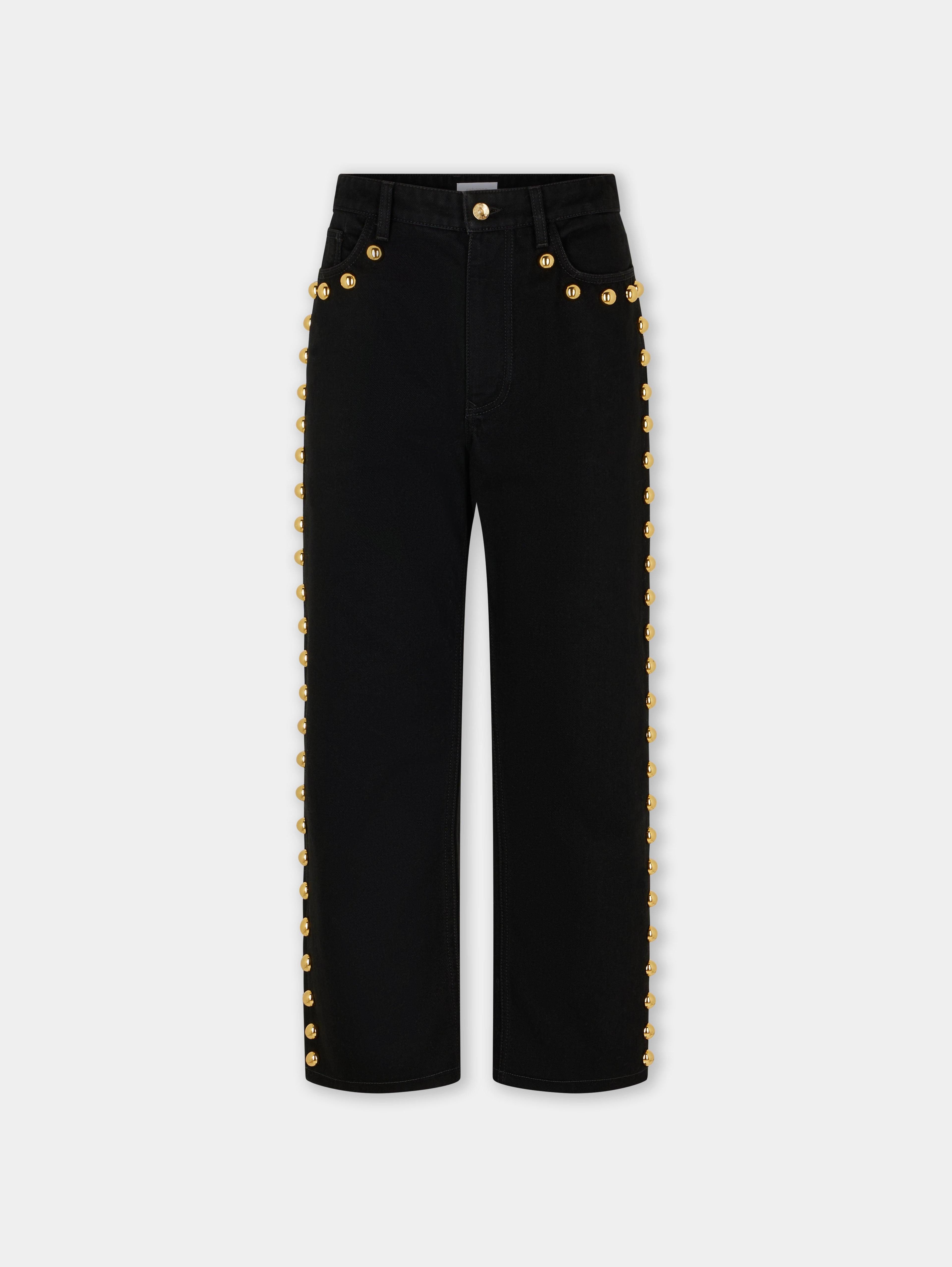 EMBELLISHED BOYFRIEND JEANS IN BLACK DENIM Product Image