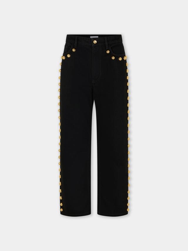 EMBELLISHED BOYFRIEND JEANS IN BLACK DENIM Product Image