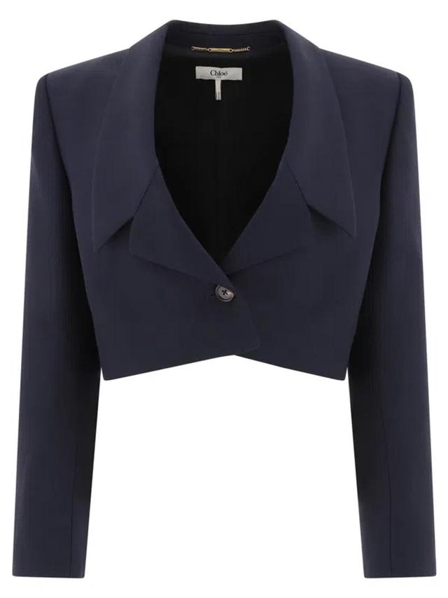 CHLOÉ Virgin Wool Spencer Blazer In Blue Product Image