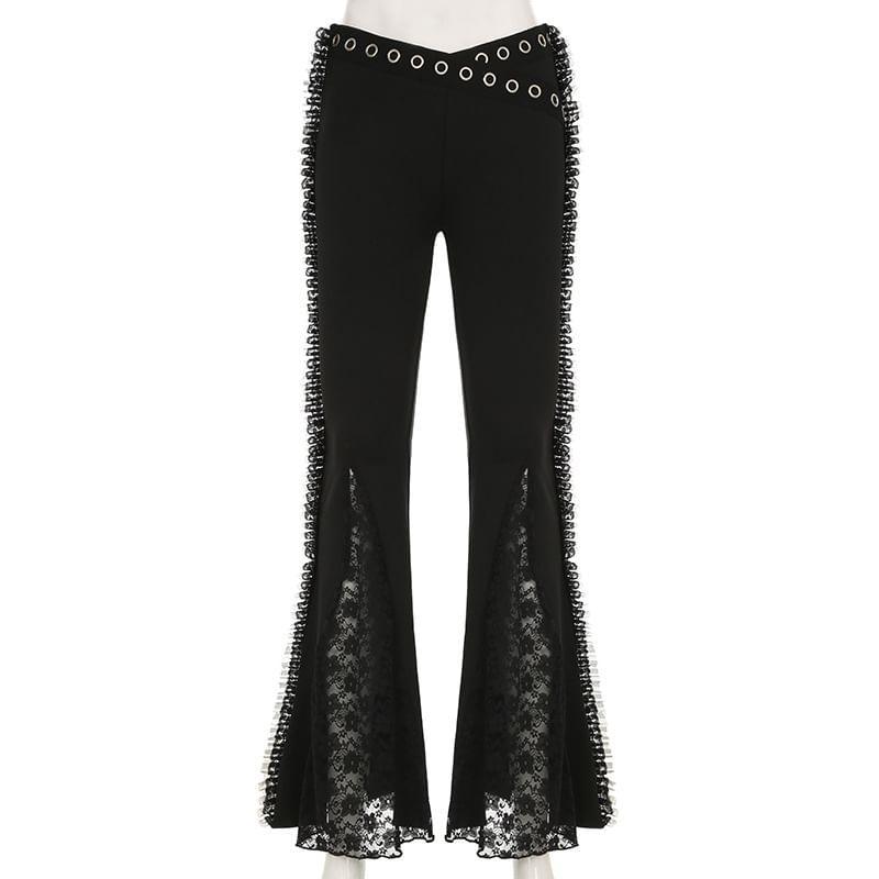 Mid Rise Plain Lace Flared Pants Product Image