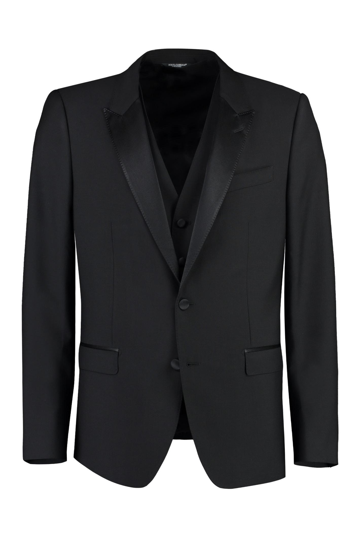 Three-piece Suit In Wool And Silk In Black Product Image