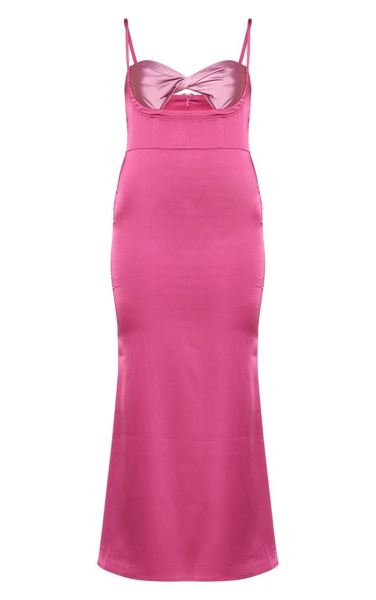 Hot Pink Satin Contrast Twist Cup Midaxi Dress Product Image