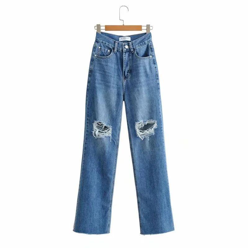 High-Waist Distressed Wide-Leg Jeans product image