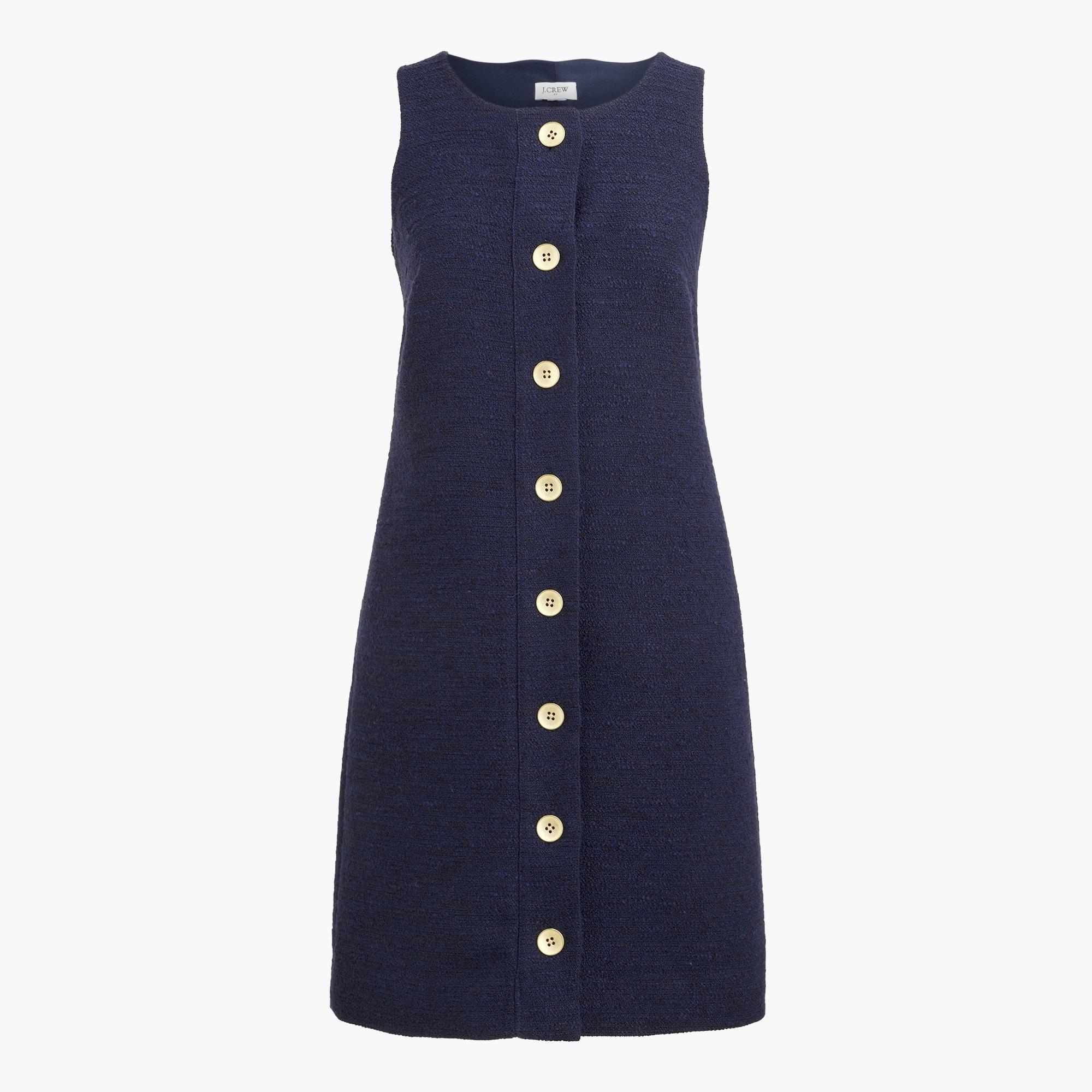 Sleeveless tweed button-front shift dress Product Image