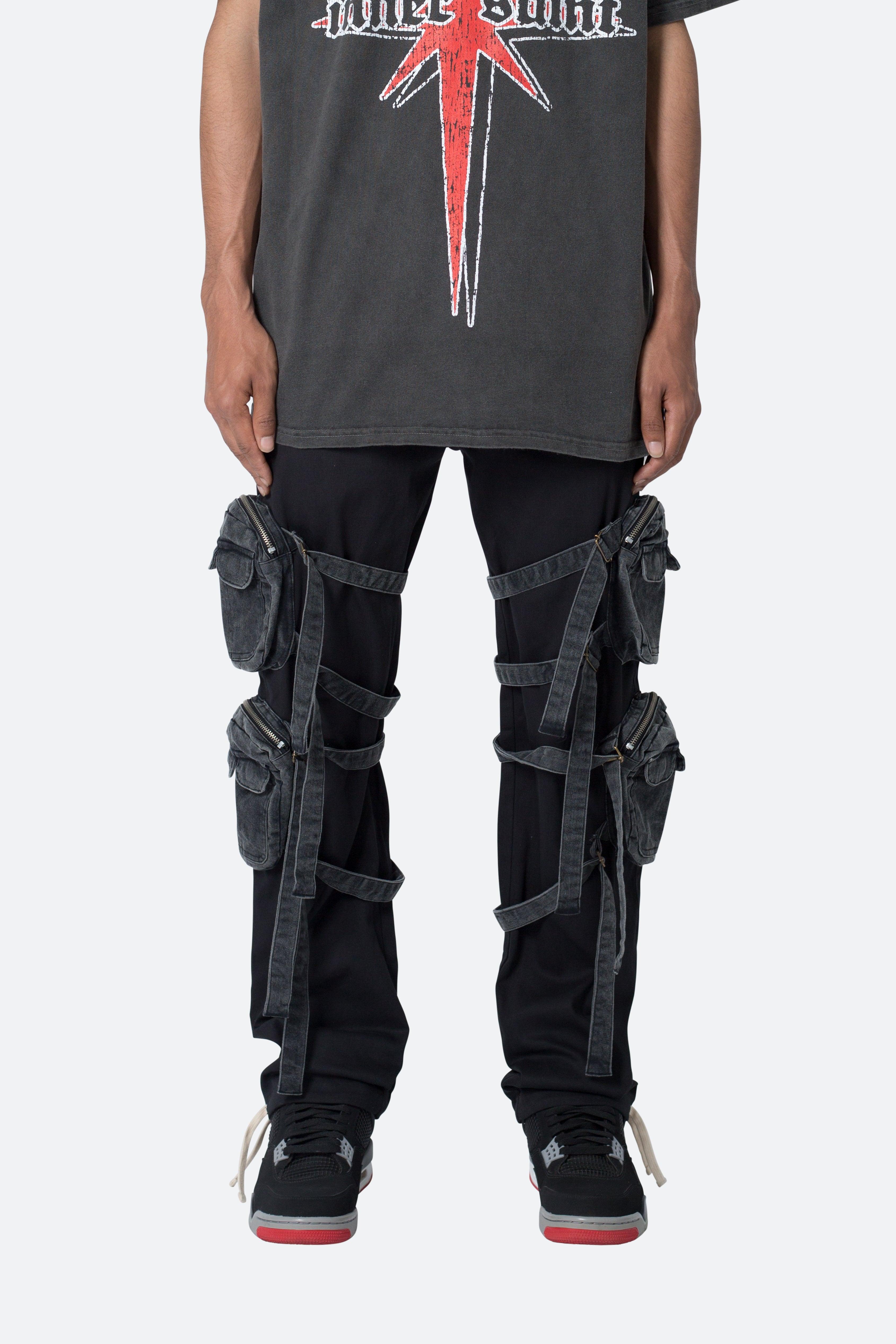 Twill Strapped Cargo Pants - Black Product Image