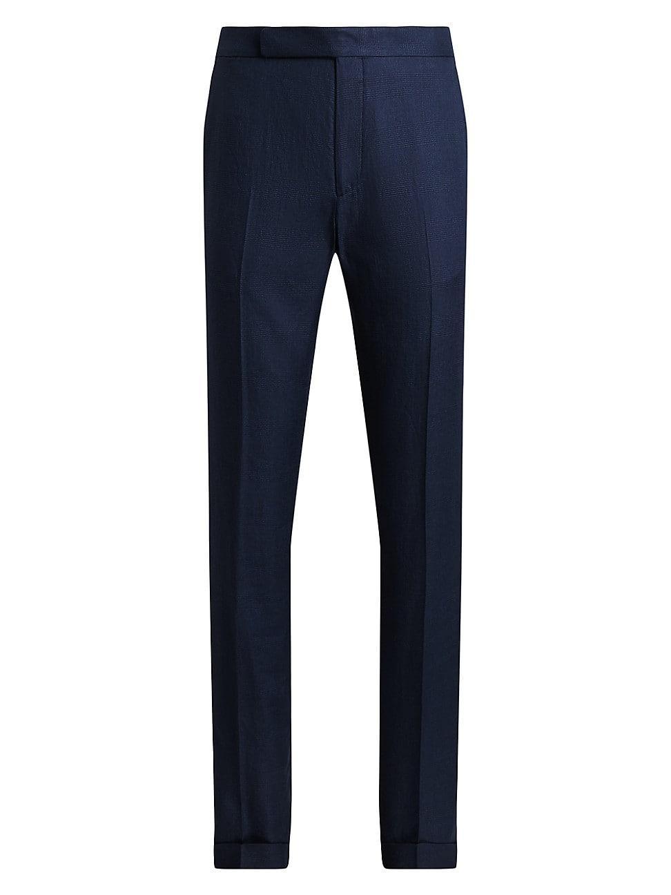 Mens Glenplaid Flat-Front Linen-Silk Trousers Product Image