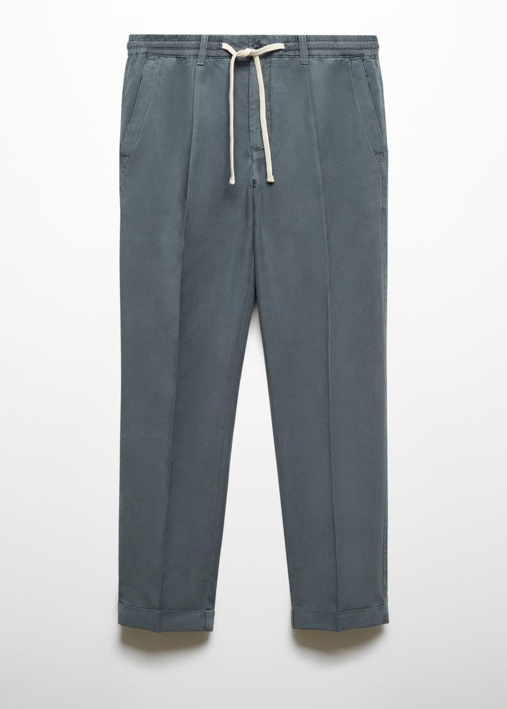 MANGO MAN - Linen-blend slim-fit pants with drawstring indigo blueMen Product Image