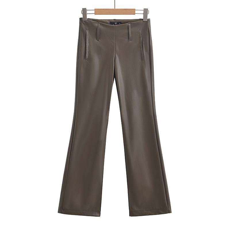 High Waist Faux Leather Flared Pants Product Image