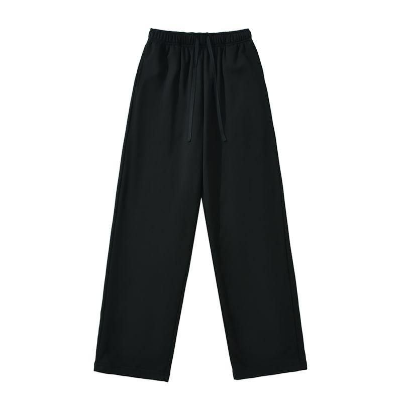 Drawstring Waist Plain Straight Leg Sweatpants Product Image