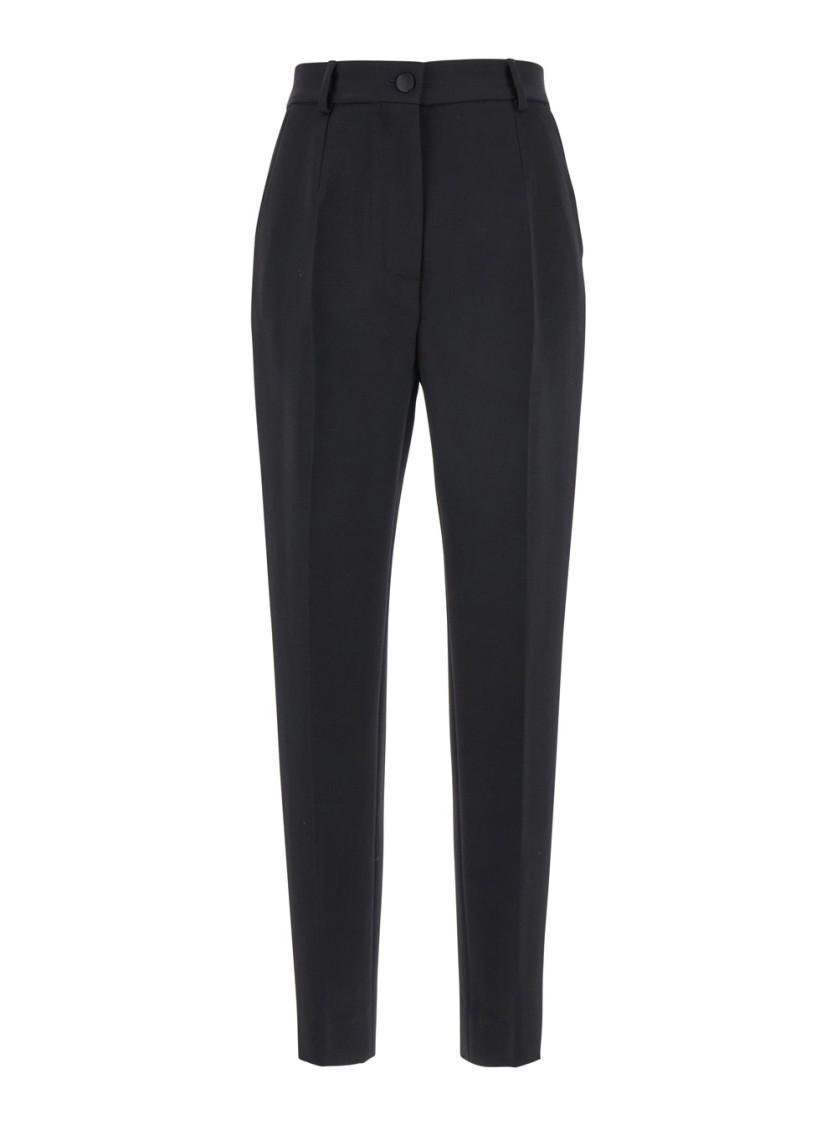 Black Pants With High Waist And Belt Loops In Wool Woman Product Image