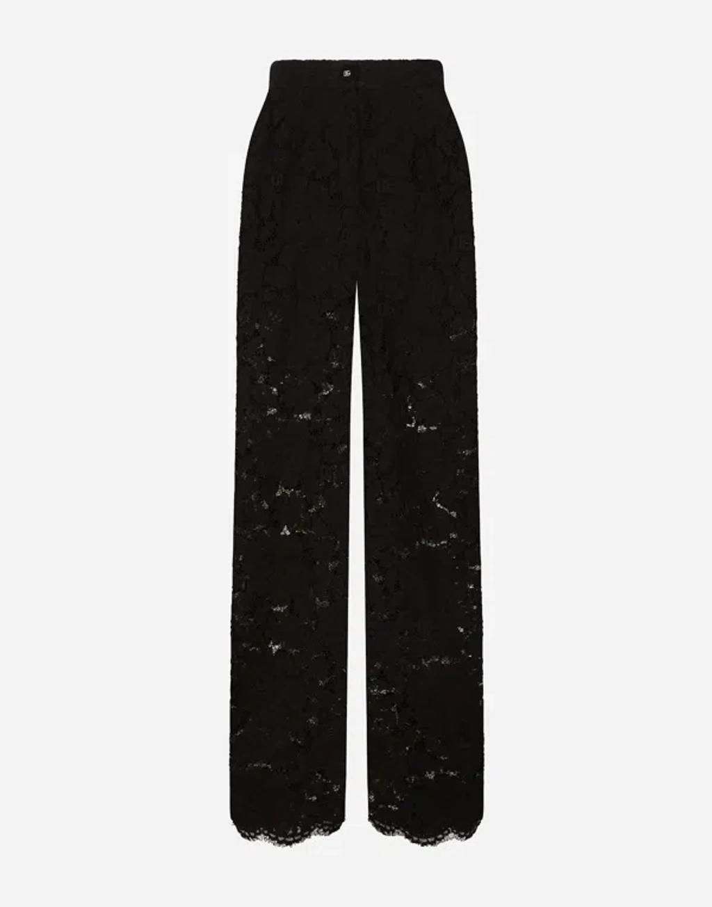 DOLCE & GABBANA Flared Floral Cordonetto Lace Pants With Dg Logo In Black Product Image