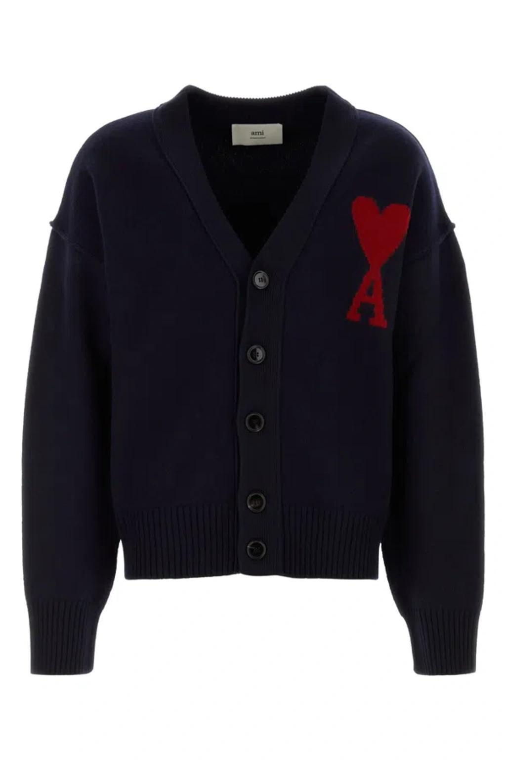 AMI ALEXANDRE MATTIUSSI Ami Ami De Coeur Heart Intarsia Cardigan In Noir Rouge Product Image