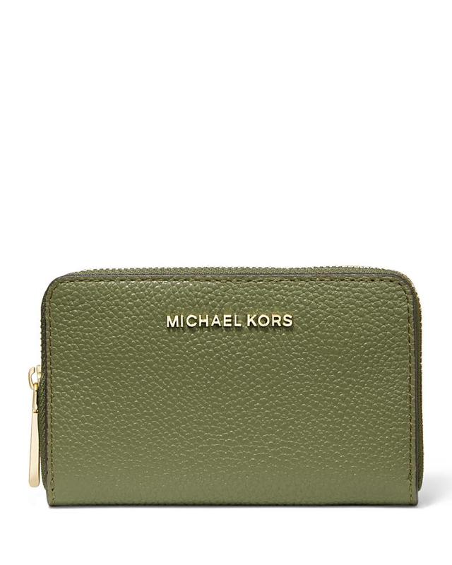 Michael Kors Jet Set Small Zip Around Gold Tone Pebble Leather Card Case Wallet Product Image